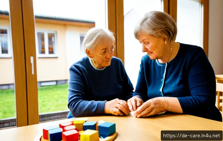 치매 환자 요양 프로그램 - Photorealistic German dementia care day program, warmly lit community therapy room in a modern senio...