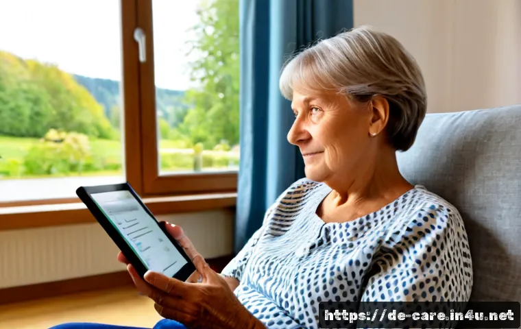 치매 환자 돌봄 시스템 - Photorealistic dementia care system at home in Germany, an elderly German woman in comfortable dayti...