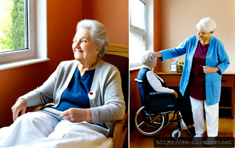 Home 17 노인 요양병원과 주간보호센터 차이 - Photorealistic split-scene comparison in a German eldercare context: left side, a calm long-term nur...